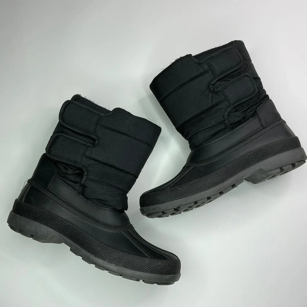 Black Snow Boots Mens Size 9 Insulated Waterproof Shell Hook and Loop HB22001